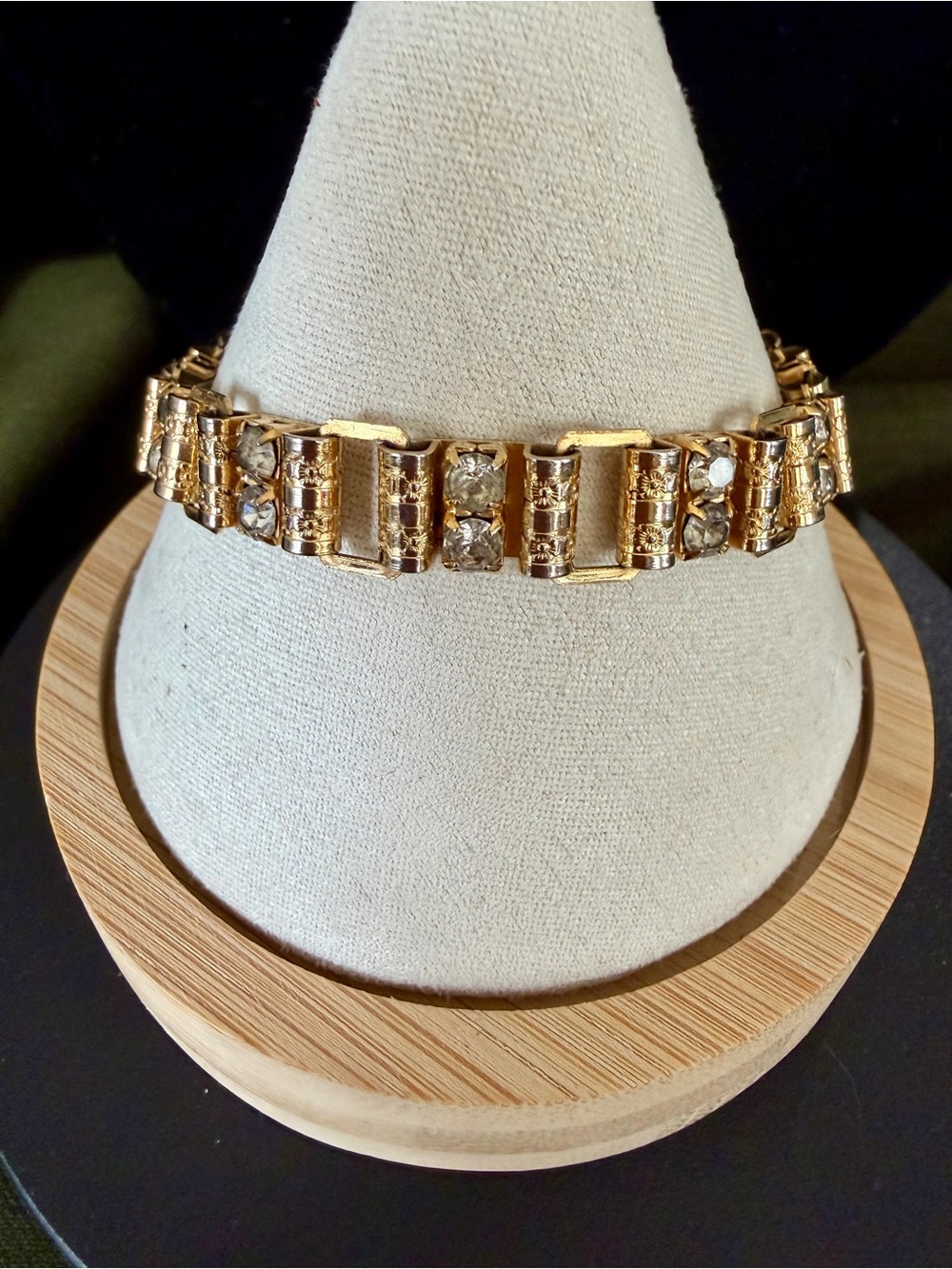Vintage Gold Bracelet with Clear Stones - Vintage